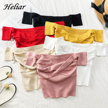 Load image into Gallery viewer, Heliar 2020 Summer Tied Knitting Sweater Women Sexy Solid Pleated Crop Sweater Small Size Highstreet Tees Sweaters For Women
