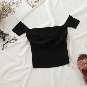 Heliar 2020 Summer Tied Knitting Sweater Women Sexy Solid Pleated Crop Sweater Small Size Highstreet Tees Sweaters For Women