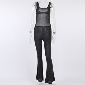 Hugcitar 2019 backless hollow out sexy flare jumpsuit autumn winter women streetwear club party bodycon body