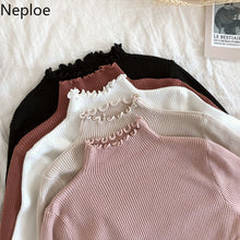 Load image into Gallery viewer, Neploe 2020 Fall Winter Ruffles Sweater Turtleneck Ruched Women Sweaters High Elastic Solid Female Slim Sexy Knitted Pullovers
