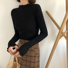 Load image into Gallery viewer, Neploe 2020 Fall Winter Ruffles Sweater Turtleneck Ruched Women Sweaters High Elastic Solid Female Slim Sexy Knitted Pullovers
