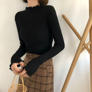 Neploe 2020 Fall Winter Ruffles Sweater Turtleneck Ruched Women Sweaters High Elastic Solid Female Slim Sexy Knitted Pullovers