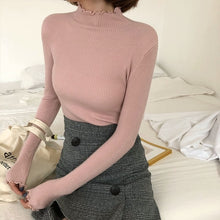 Load image into Gallery viewer, Neploe 2020 Fall Winter Ruffles Sweater Turtleneck Ruched Women Sweaters High Elastic Solid Female Slim Sexy Knitted Pullovers
