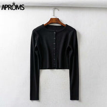 Load image into Gallery viewer, Aproms couleur bonbon côtelé tricoté Cardigan femmes automne hiver à manches longues basique recadrée chandails femme décontracté court pull-over
