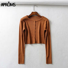 Load image into Gallery viewer, Aproms couleur bonbon côtelé tricoté Cardigan femmes automne hiver à manches longues basique recadrée chandails femme décontracté court pull-over
