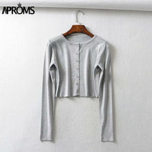 Load image into Gallery viewer, Aproms couleur bonbon côtelé tricoté Cardigan femmes automne hiver à manches longues basique recadrée chandails femme décontracté court pull-over
