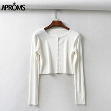 Load image into Gallery viewer, Aproms couleur bonbon côtelé tricoté Cardigan femmes automne hiver à manches longues basique recadrée chandails femme décontracté court pull-over
