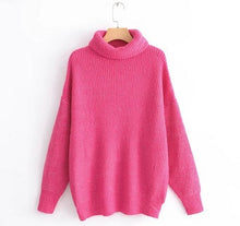 Load image into Gallery viewer, 2019 Winter Candy Color Oversized Turtleneck Sweater Hot pink Mustard Color Loose Knitted Jersey
