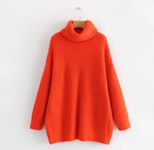 Load image into Gallery viewer, 2019 Winter Candy Color Oversized Turtleneck Sweater Hot pink Mustard Color Loose Knitted Jersey
