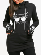 Load image into Gallery viewer, Wipalo Cartoon Cat Print Drawstring Tunic Long Hoodies Long Sleeve Feminino Harajuku Spring Female Casual Hoodies Sweatshirts
