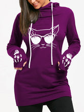 Load image into Gallery viewer, Wipalo Cartoon Cat Print Drawstring Tunic Long Hoodies Long Sleeve Feminino Harajuku Spring Female Casual Hoodies Sweatshirts
