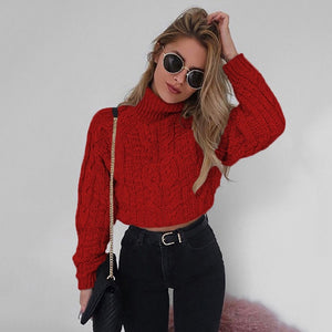 Twist Turtlenecks Sweaters For Women Fashion Slim Cropped Jumpers Knitwear Autumn Fashion Solid Pullover Female Basic