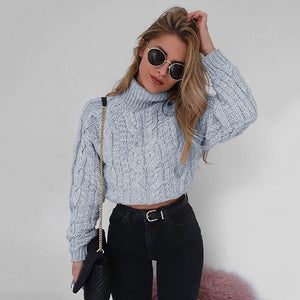 Twist Turtlenecks Sweaters For Women Fashion Slim Cropped Jumpers Knitwear Autumn Fashion Solid Pullover Female Basic